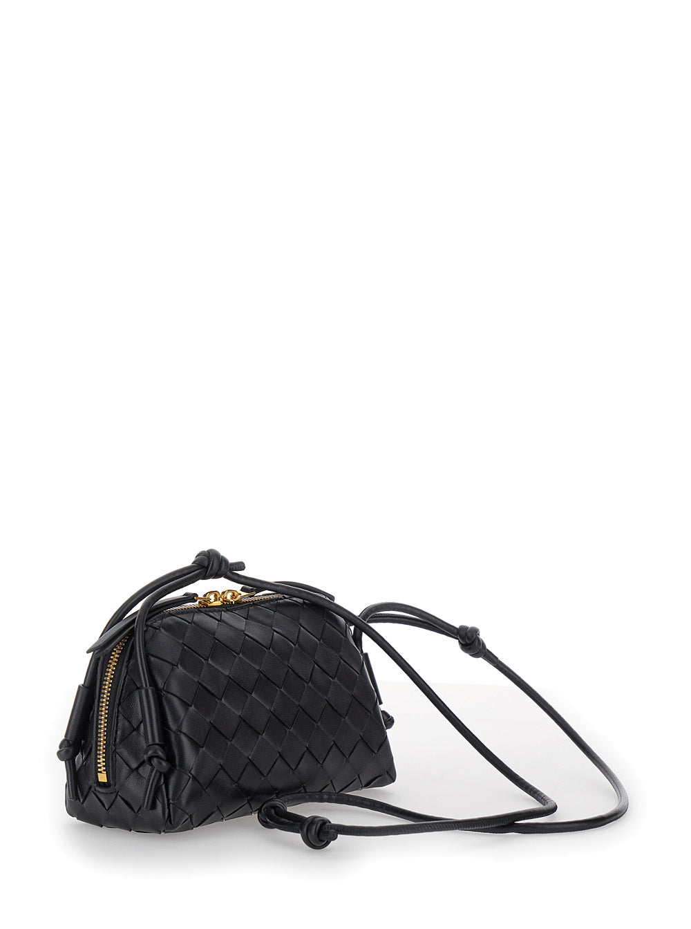 Bottega Veneta Women Black Concert Crossbody Bag With Intreccio Motif In Leather For Women