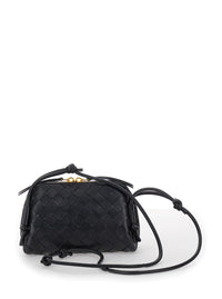 Bottega Veneta Women Black Concert Crossbody Bag With Intreccio Motif In Leather For Women