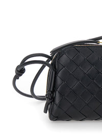 Bottega Veneta Women Black Concert Crossbody Bag With Intreccio Motif In Leather For Women