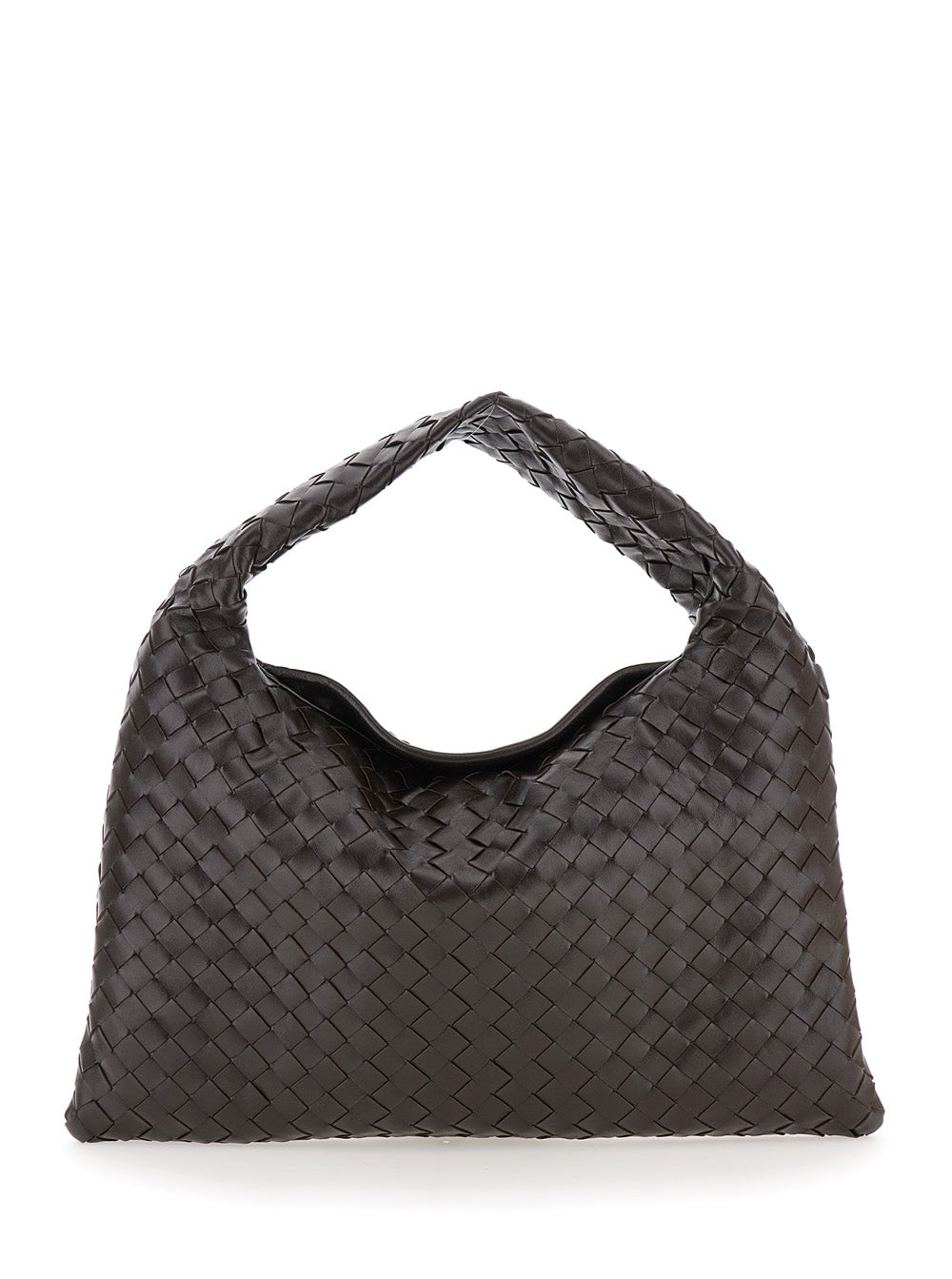 Bottega Veneta Women 'Hoop' Brown Small Shoulder Bag With Intreccio Motif In Leather For Women