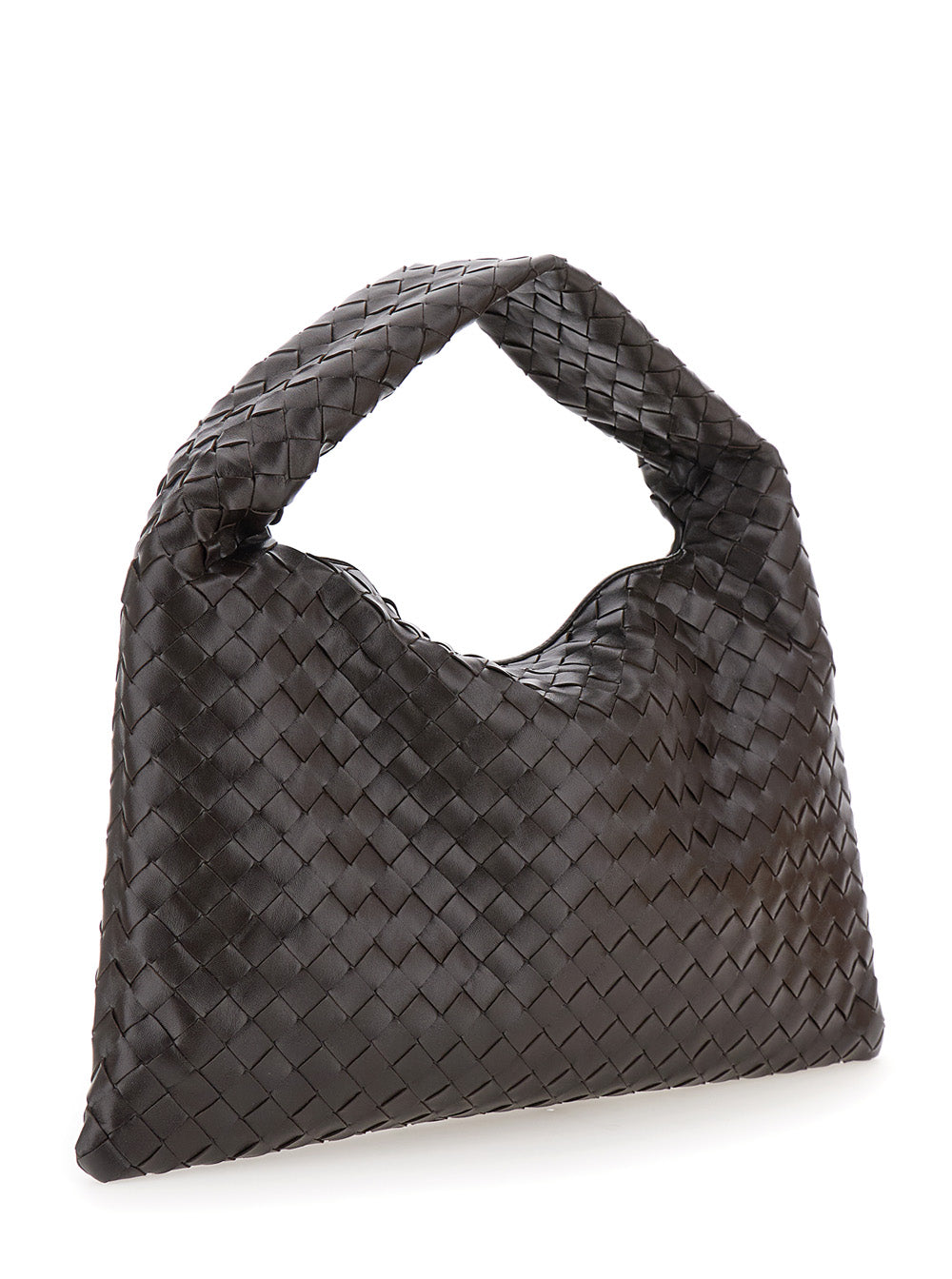 Bottega Veneta Women 'Hoop' Brown Small Shoulder Bag With Intreccio Motif In Leather For Women