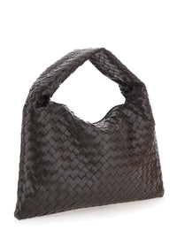 Bottega Veneta Women 'Hoop' Brown Small Shoulder Bag With Intreccio Motif In Leather For Women