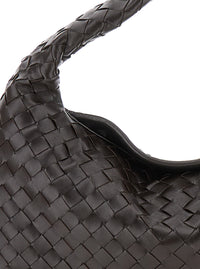 Bottega Veneta Women 'Hoop' Brown Small Shoulder Bag With Intreccio Motif In Leather For Women