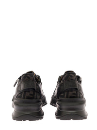 Fendi Men Sneaker 'Fendi Flow' With Ff Logo And Zip Detail On The Side In Black Leather Men