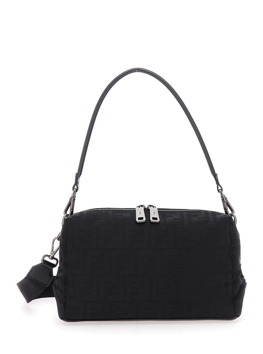 Fendi Men Black Shoulder Bag 'Lui Medium' With Ff All-Over Motif In Tech Fabric For Men