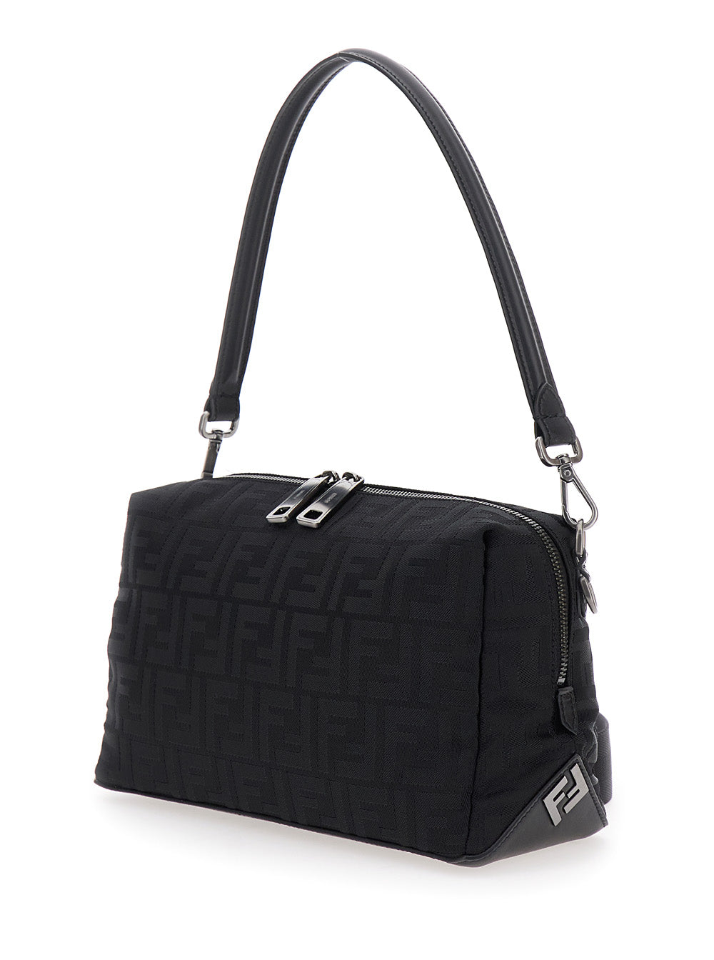 Fendi Men Black Shoulder Bag 'Lui Medium' With Ff All-Over Motif In Tech Fabric For Men