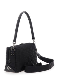 Fendi Men Black Shoulder Bag 'Lui Medium' With Ff All-Over Motif In Tech Fabric For Men