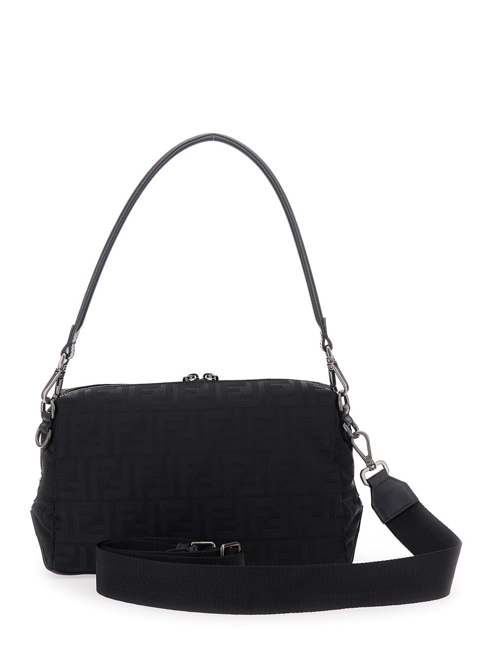 Fendi Men Black Shoulder Bag 'Lui Medium' With Ff All-Over Motif In Tech Fabric For Men