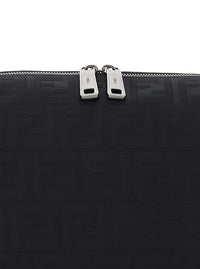 Fendi Men Black Shoulder Bag 'Lui Medium' With Ff All-Over Motif In Tech Fabric For Men