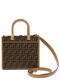 Fendi Women Tote Bag 'Piccola Sunshine' With Ff Jacquard Fabric And Brown Leather For Women