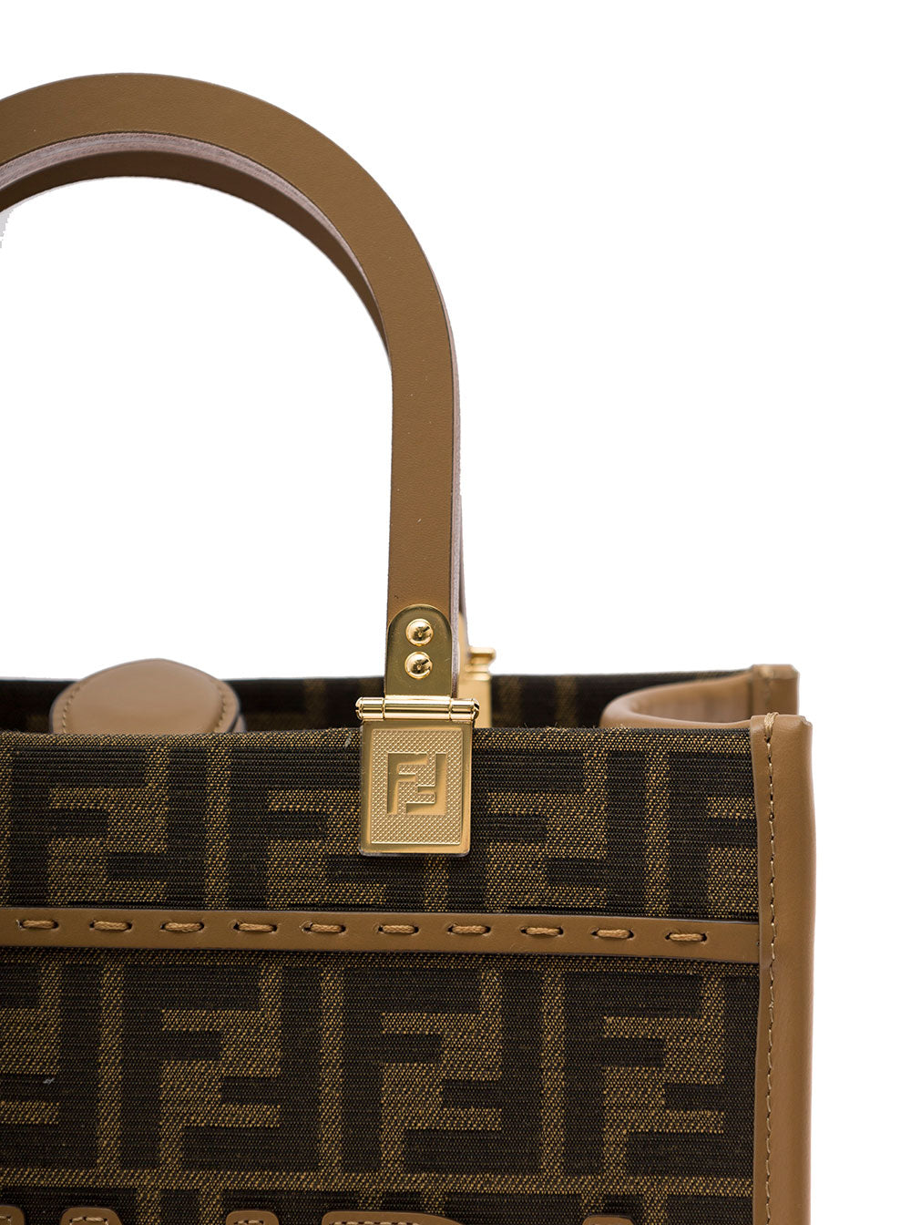 Fendi Women Tote Bag 'Piccola Sunshine' With Ff Jacquard Fabric And Brown Leather For Women