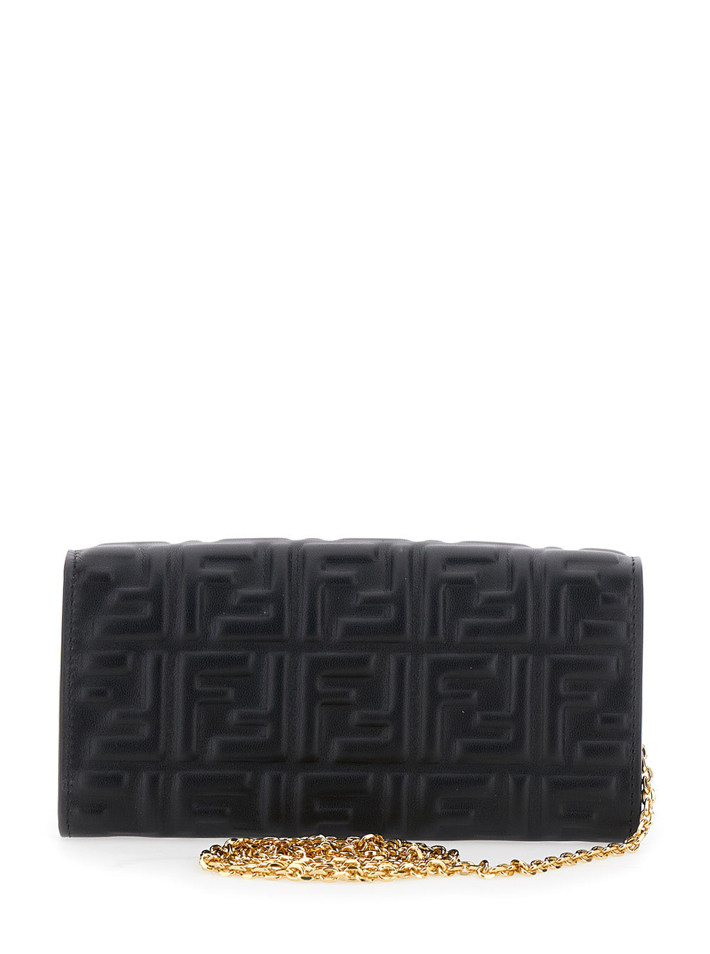 Fendi Women Mini 'Continental' Bag With Ff Motif All-Over In Embossed Black Leather For Women