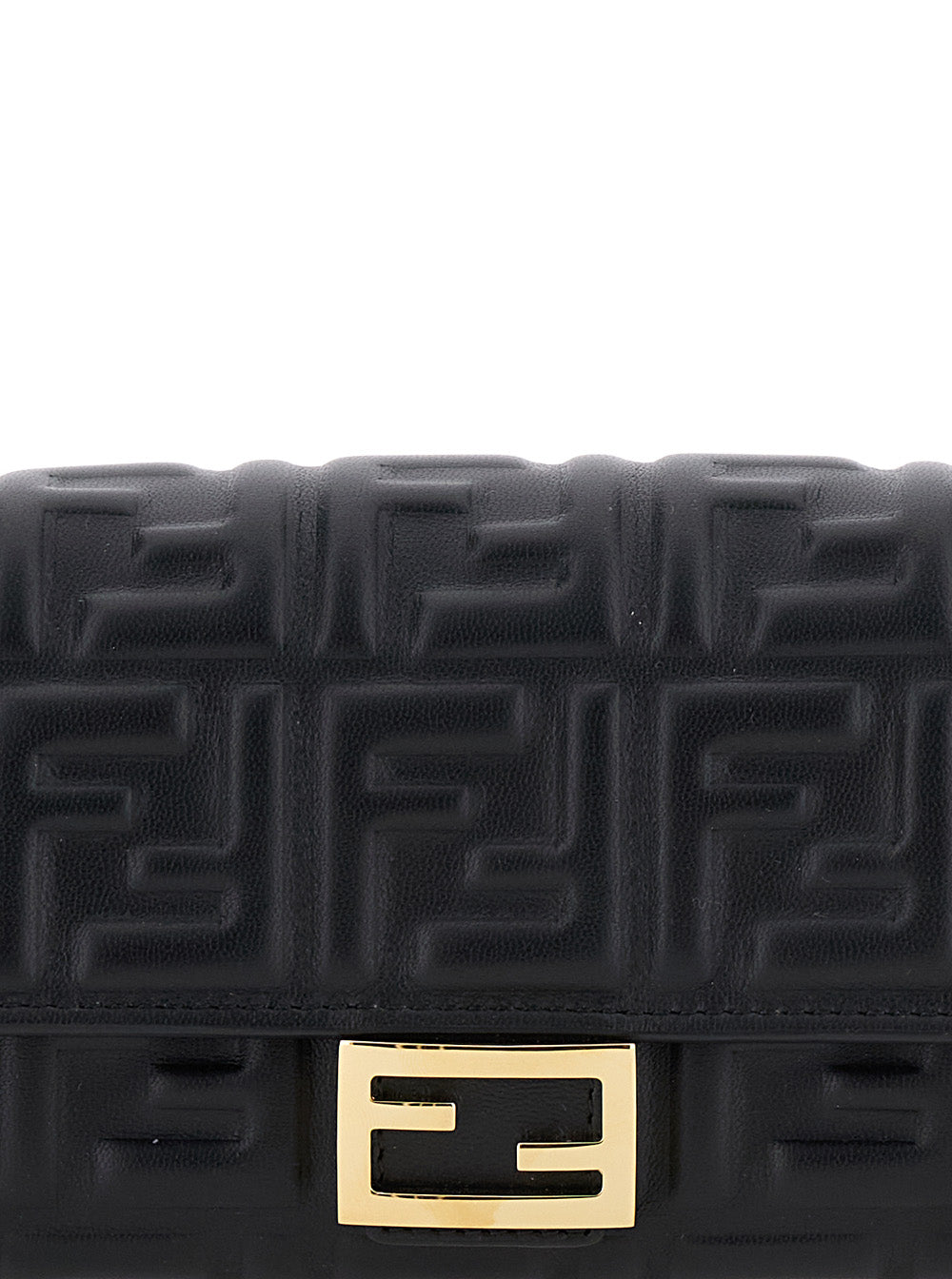 Fendi Women Mini 'Continental' Bag With Ff Motif All-Over In Embossed Black Leather For Women
