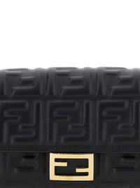 Fendi Women Mini 'Continental' Bag With Ff Motif All-Over In Embossed Black Leather For Women