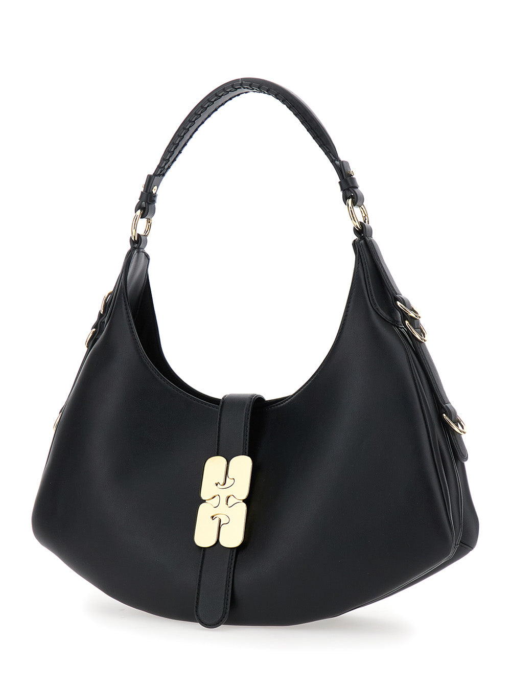 GANNI Ganni Women 'Kat Small' Black Shoulder Bag With Adjustable Handle And Logo Plaque On The Front In Leather Woman