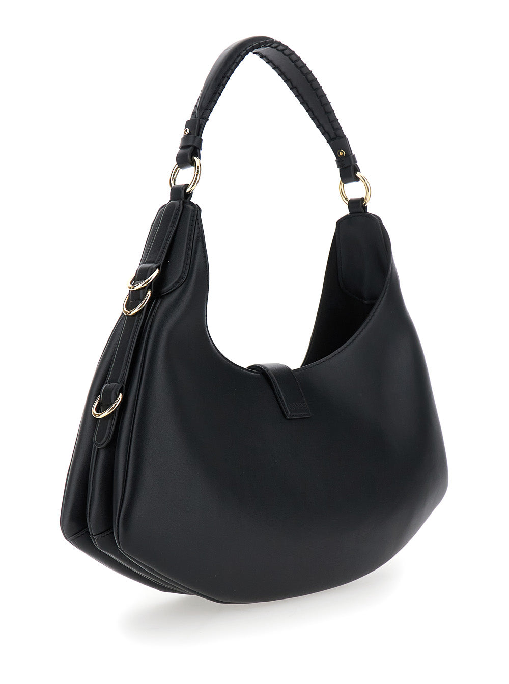 GANNI Ganni Women 'Kat Small' Black Shoulder Bag With Adjustable Handle And Logo Plaque On The Front In Leather Woman