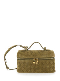 Bottega Veneta Women Green Vanity Case With Intreccio Motif In Suede Woman