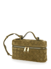 Bottega Veneta Women Green Vanity Case With Intreccio Motif In Suede Woman