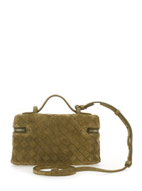Bottega Veneta Women Green Vanity Case With Intreccio Motif In Suede Woman