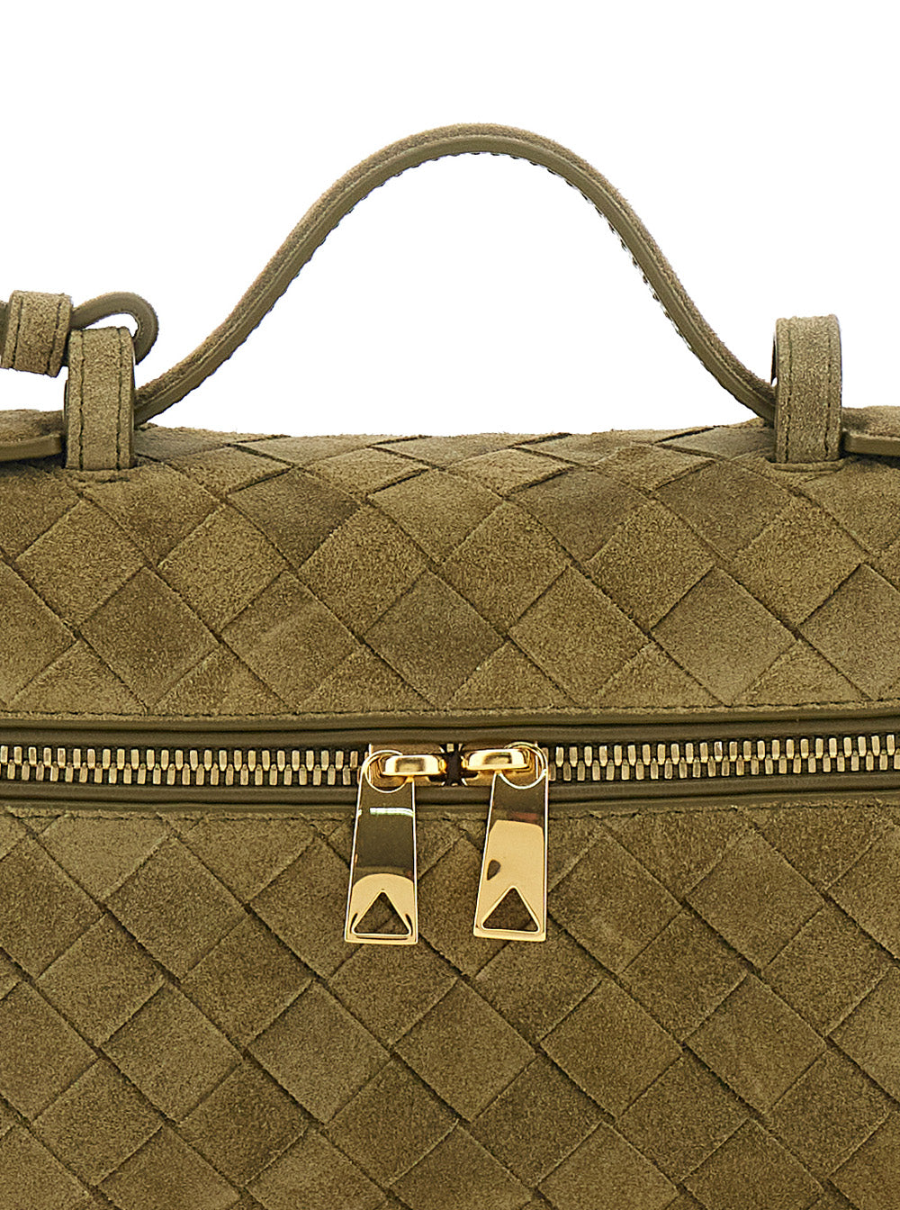 Bottega Veneta Women Green Vanity Case With Intreccio Motif In Suede Woman