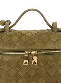 Bottega Veneta Women Green Vanity Case With Intreccio Motif In Suede Woman