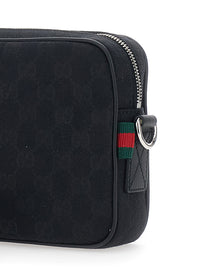 Gucci Men Black Crossbody Bag With All-Over Gg Motif In Fabric Man