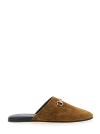 Gucci Women Brown Mule With Horsebit On The Front And All-Over Gg Motif In Suede Woman