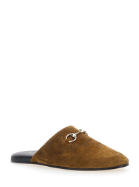 Gucci Women Brown Mule With Horsebit On The Front And All-Over Gg Motif In Suede Woman