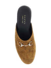 Gucci Women Brown Mule With Horsebit On The Front And All-Over Gg Motif In Suede Woman