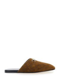 Gucci Men Brown Mule With Horsebit On The Front And All-Over Gg Motif In Suede Man