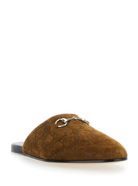 Gucci Men Brown Mule With Horsebit On The Front And All-Over Gg Motif In Suede Man
