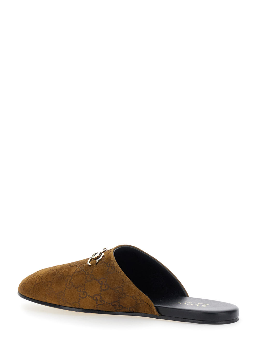 Gucci Men Brown Mule With Horsebit On The Front And All-Over Gg Motif In Suede Man