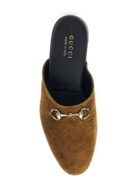 Gucci Men Brown Mule With Horsebit On The Front And All-Over Gg Motif In Suede Man