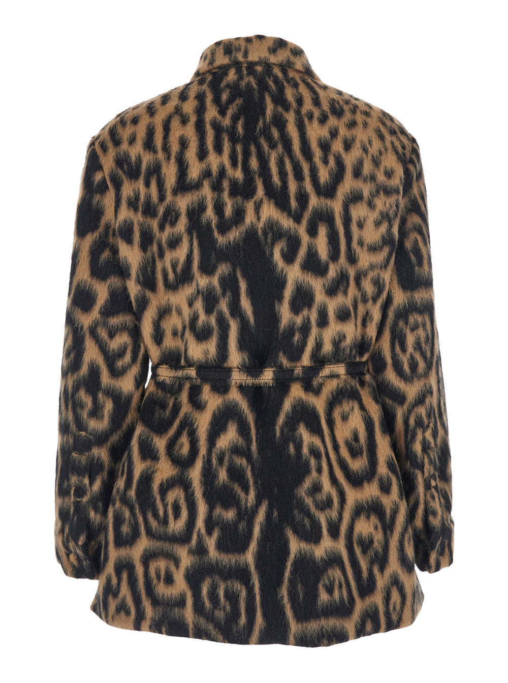 Fendi Women Multicolor Coat With Ff Buckled Belt On The Front And All-Over Leopard Motif In Wool Blend Woman