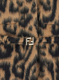 Fendi Women Multicolor Coat With Ff Buckled Belt On The Front And All-Over Leopard Motif In Wool Blend Woman