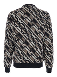 Fendi Men Brown Crewneck Sweater With All-Over Geometric Motif In Wool Man
