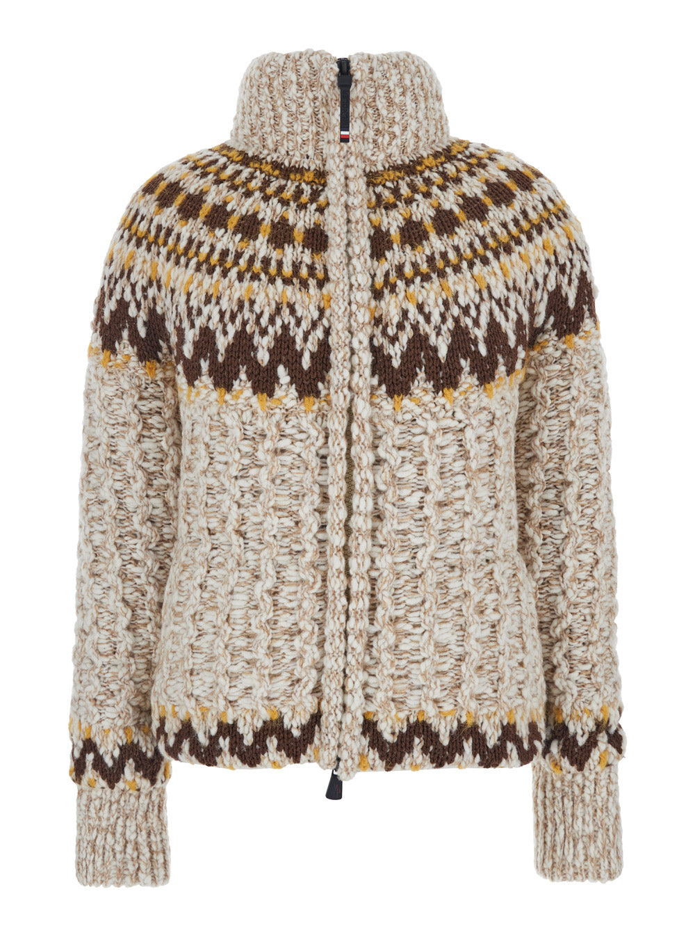 MONCLER GRENOBLE Moncler Grenoble Women Beige Jacket With Geometric Motif And Ribbed Trims In Wool Blend Woman