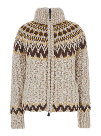 MONCLER GRENOBLE Moncler Grenoble Women Beige Jacket With Geometric Motif And Ribbed Trims In Wool Blend Woman