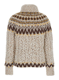 MONCLER GRENOBLE Moncler Grenoble Women Beige Jacket With Geometric Motif And Ribbed Trims In Wool Blend Woman