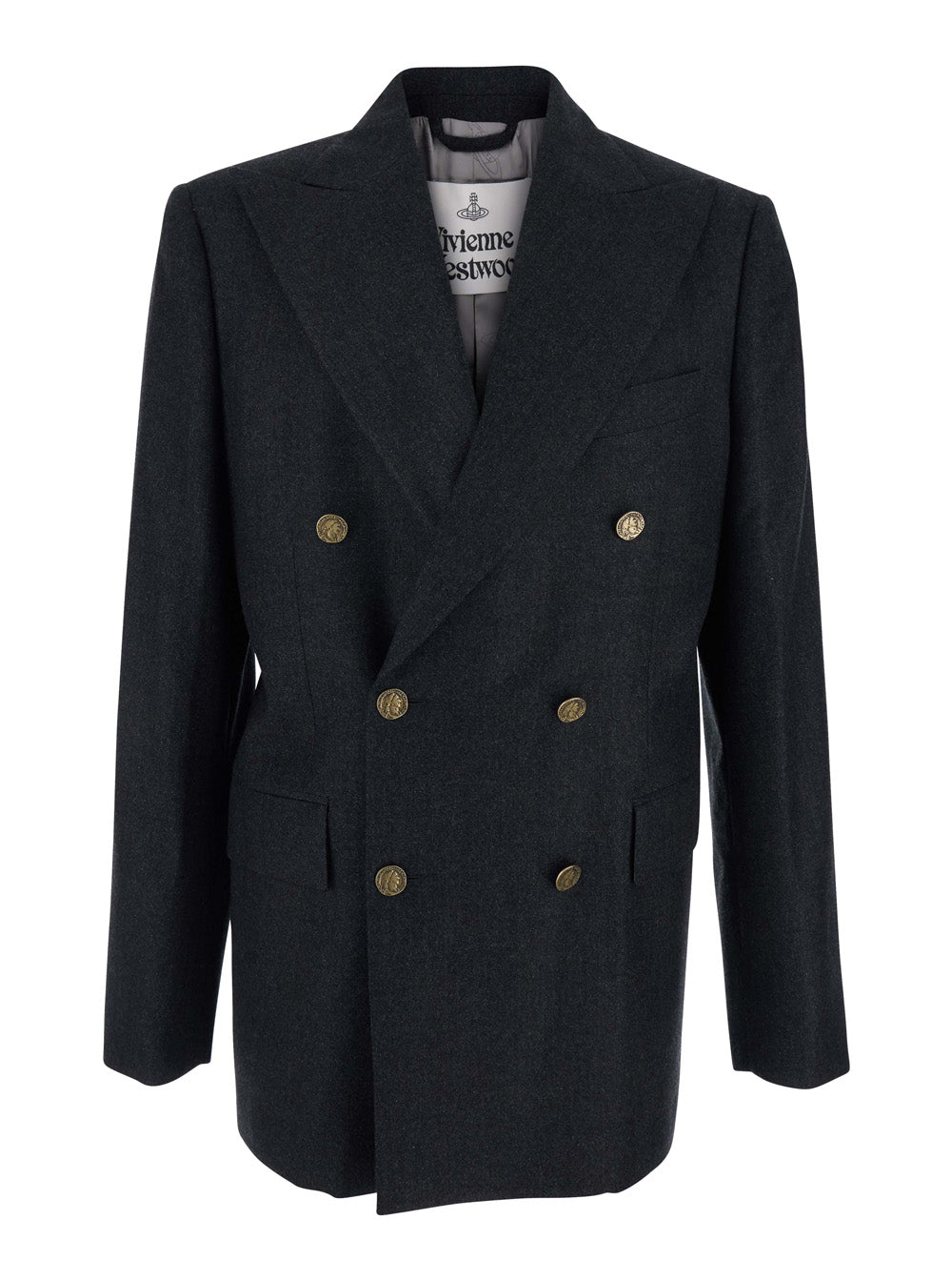VIVIENNE WESTWOOD Vivienne Westwood Men Grey Double-Breasted Jacket With Wide Peak Lapels In Wool Man