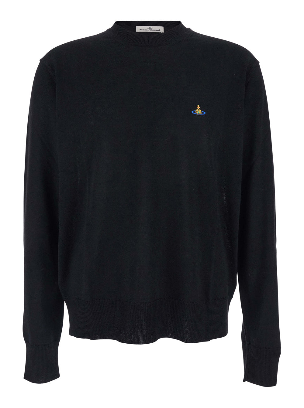 Vivienne Westwood Men Black Crew Necksweater With Orb Logo Embroidered On The Front In Wool Blend Man
