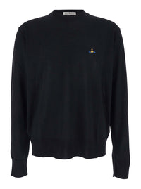 Vivienne Westwood Men Black Crew Necksweater With Orb Logo Embroidered On The Front In Wool Blend Man