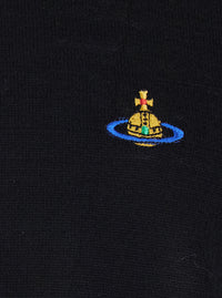 Vivienne Westwood Men Black Crew Necksweater With Orb Logo Embroidered On The Front In Wool Blend Man