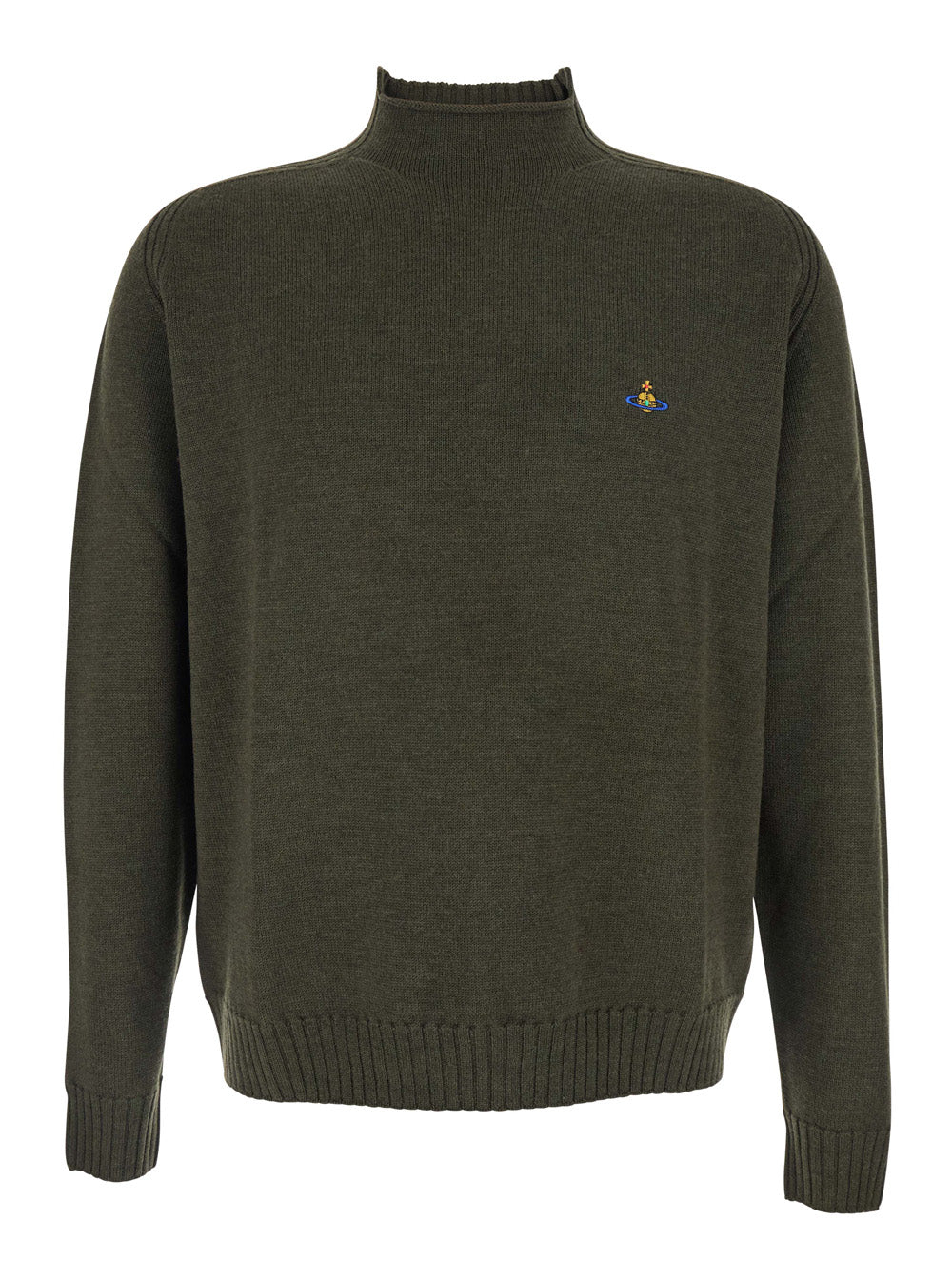 Vivienne Westwood Men Green Crew Neck Sweater With Orb Logo Embroidered On The Front In Wool Blend Man