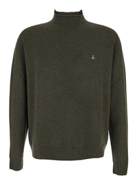 Vivienne Westwood Men Green Crew Neck Sweater With Orb Logo Embroidered On The Front In Wool Blend Man