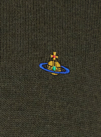 Vivienne Westwood Men Green Crew Neck Sweater With Orb Logo Embroidered On The Front In Wool Blend Man