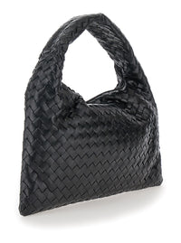 Bottega Veneta Women Black Shoulder Bag 'Hop Piccola' With Intreccio Motif In Leather For Women