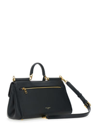 Dolce & Gabbana Women 'My Sicily' Black Medium Handbag With Lock Detail And Adjustable Removable Leather Shoulder Strap For Women