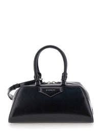 Givenchy Women Black Small 'Antigona East West' Handbag With Adjustable And Removable Shoulder Strap And Lettering Logo On The Front In Leather For Women