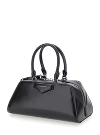 Givenchy Women Black Small 'Antigona East West' Handbag With Adjustable And Removable Shoulder Strap And Lettering Logo On The Front In Leather For Women